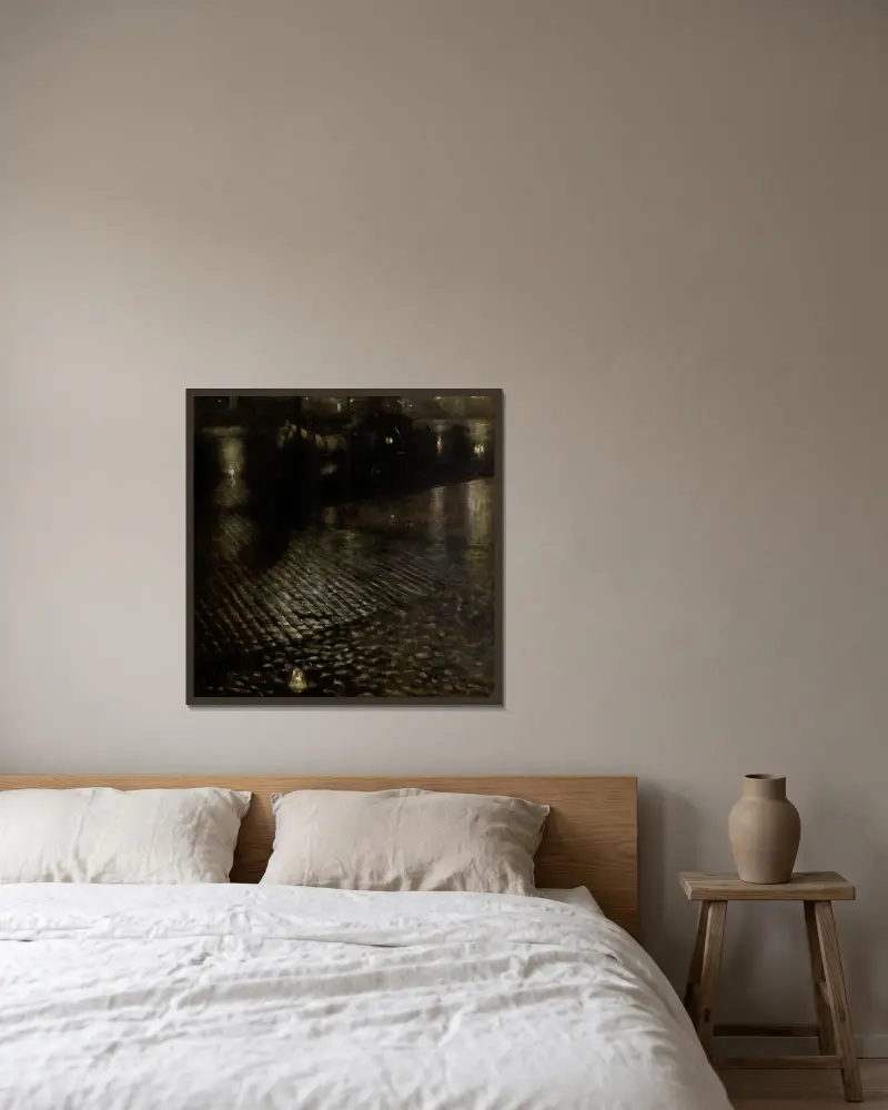 Droschke im Regen von Józef Pankiewicz gerahmt an einer Wand