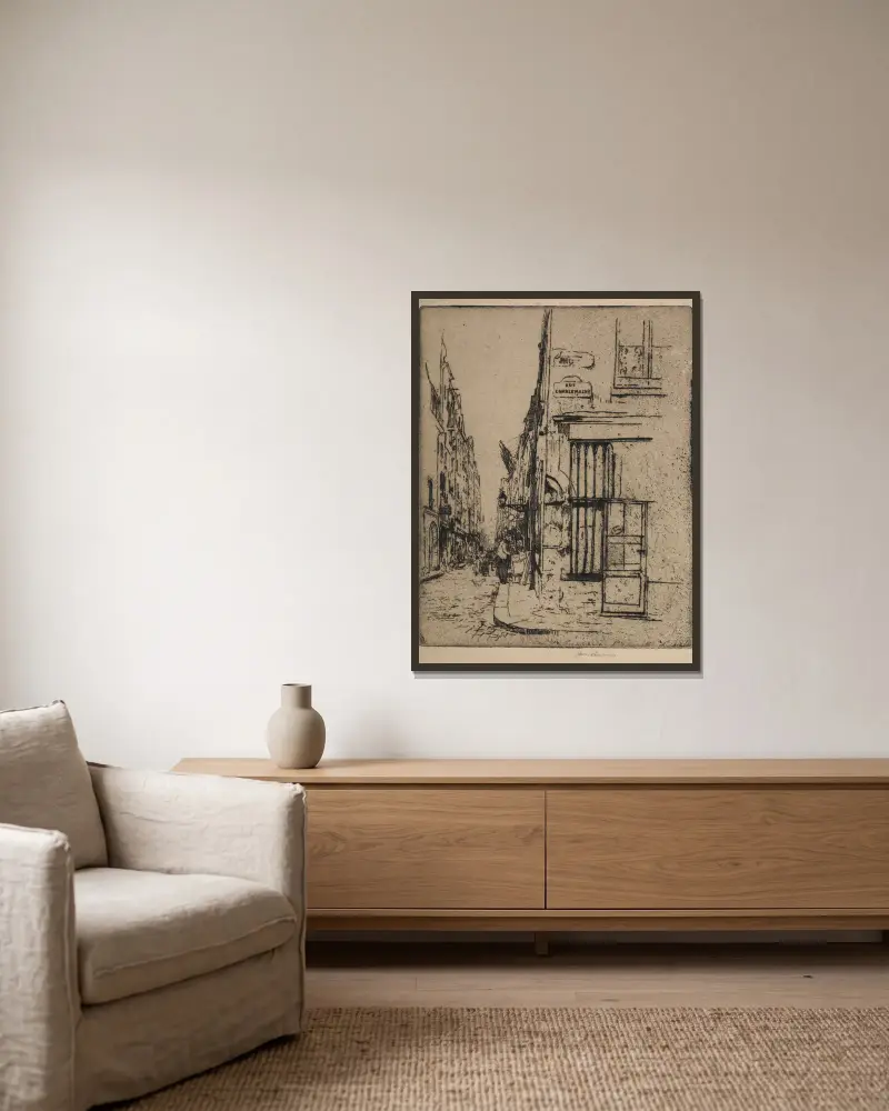 Charlemagne Street in Paris av Józef Pankiewicz inramad på en vägg