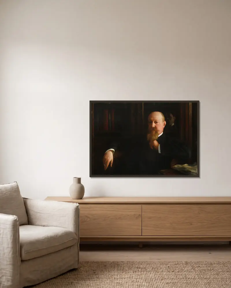 Portrait of Adam Maksymilian Oderfeld av Józef Pankiewicz inramad på en vägg