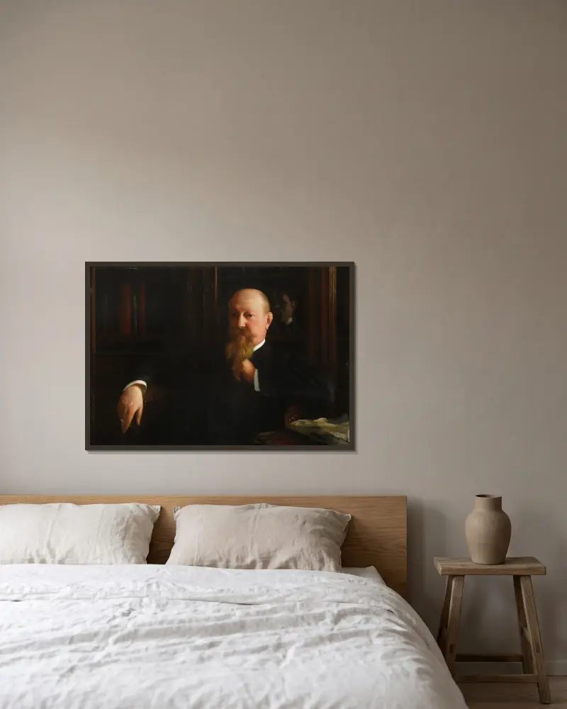 Portrait of Adam Maksymilian Oderfeld av Józef Pankiewicz inramad på en vägg