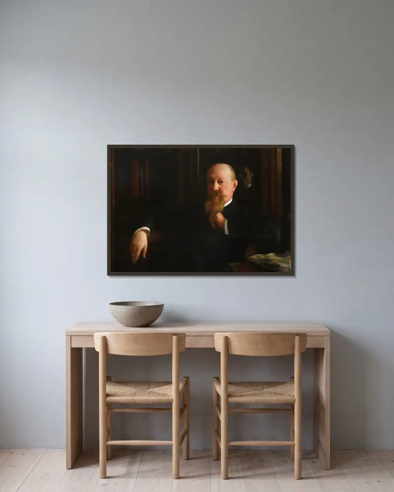 Portrait of Adam Maksymilian Oderfeld av Józef Pankiewicz inramad på en vägg
