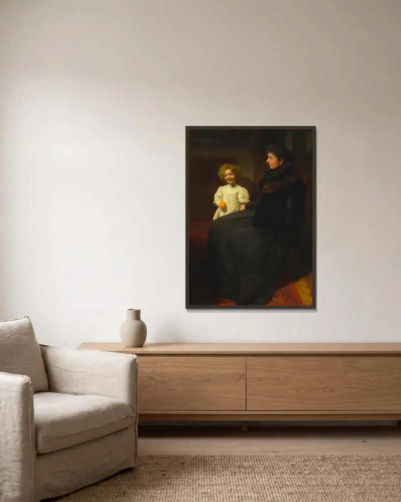 Portrait of Mrs. Oderfeld with her daughter (Lady with a child, Portrait of Mrs. O.) av Józef Pankiewicz inramad på en vägg