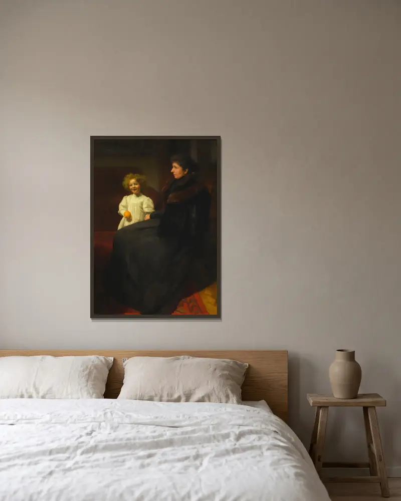 Portrait of Mrs. Oderfeld with her daughter (Lady with a child, Portrait of Mrs. O.) av Józef Pankiewicz inramad på en vägg