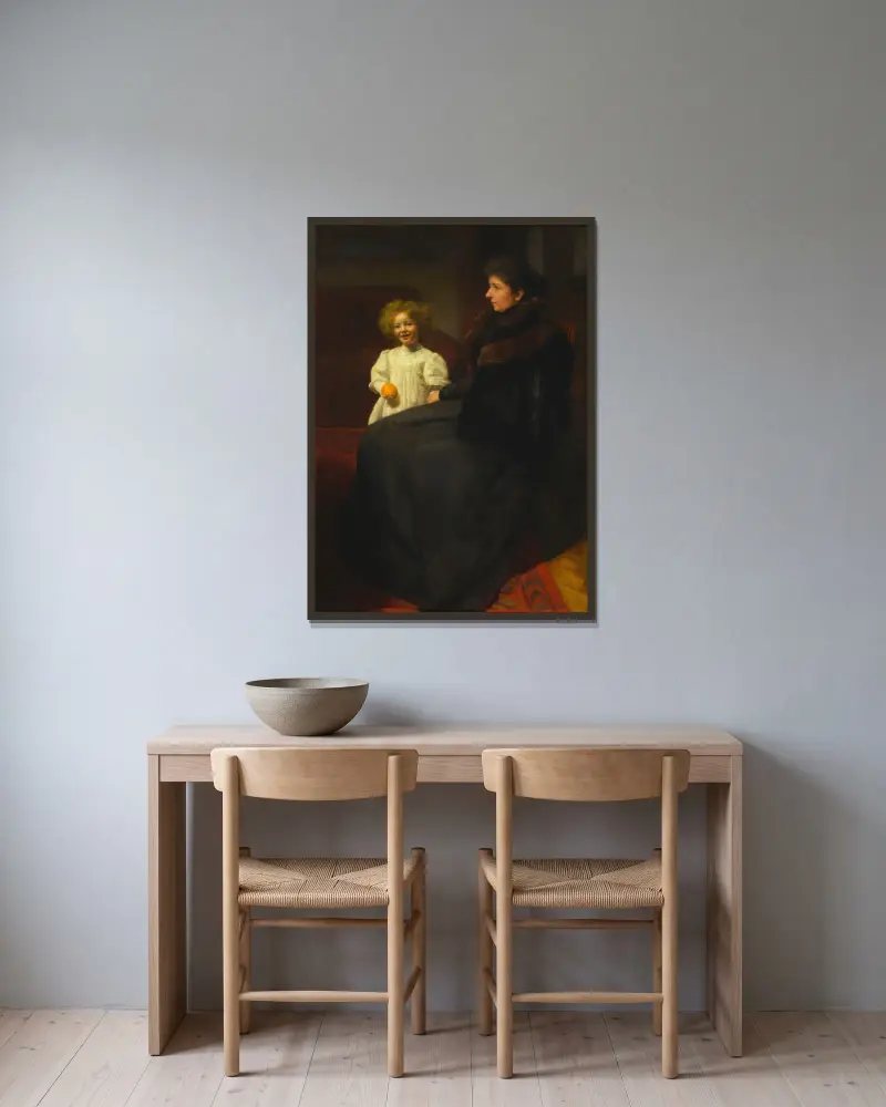 Portrait of Mrs. Oderfeld with her daughter (Lady with a child, Portrait of Mrs. O.) av Józef Pankiewicz inramad på en vägg