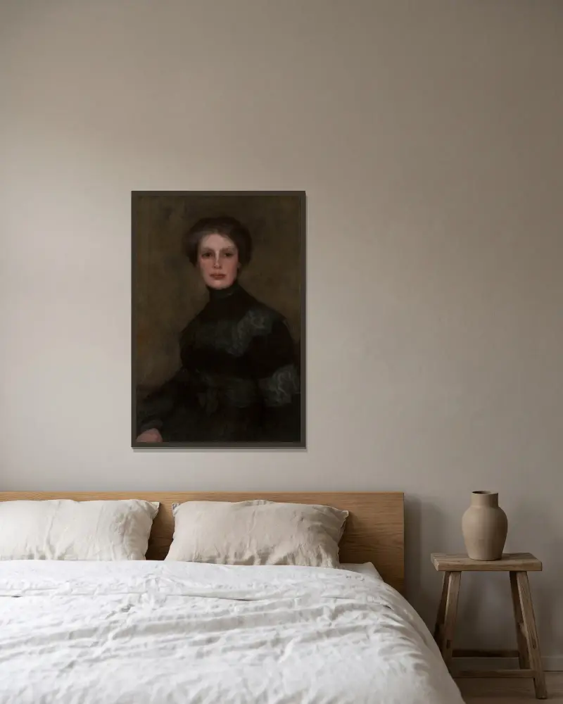 Portrait of Wanda Kułakowska av Józef Pankiewicz inramad på en vägg