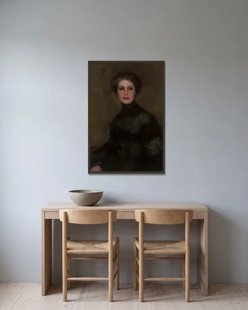Portrait of Wanda Kułakowska av Józef Pankiewicz inramad på en vägg