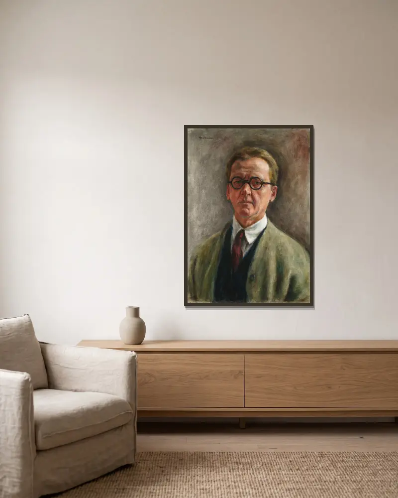 Selbstporträt von Józef Pankiewicz gerahmt an einer Wand