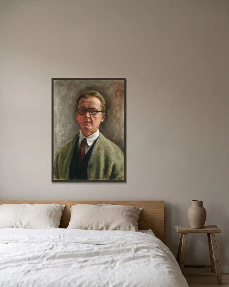Selbstporträt von Józef Pankiewicz gerahmt an einer Wand