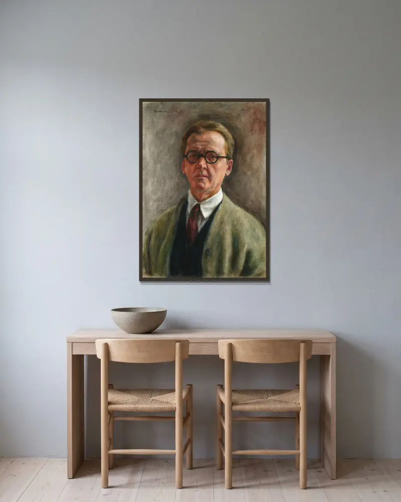 Selbstporträt von Józef Pankiewicz gerahmt an einer Wand