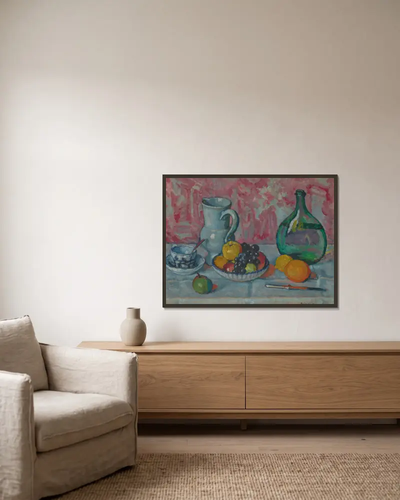 Still Life with a Knife av Józef Pankiewicz inramad på en vägg