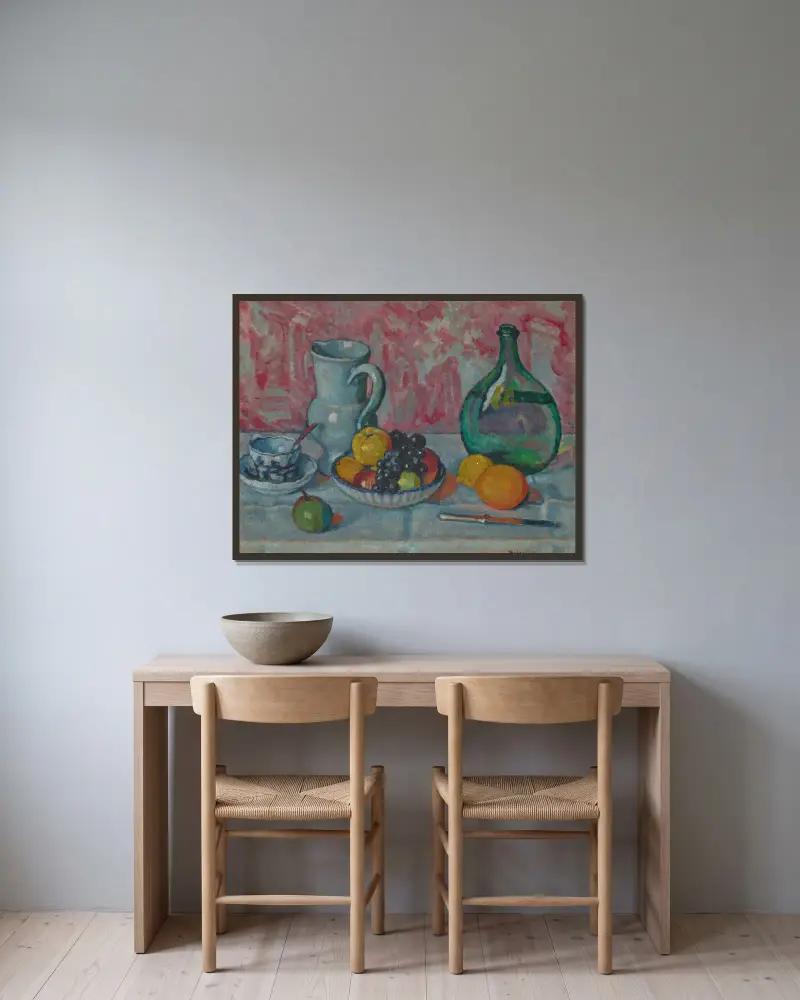 Still Life with a Knife av Józef Pankiewicz inramad på en vägg