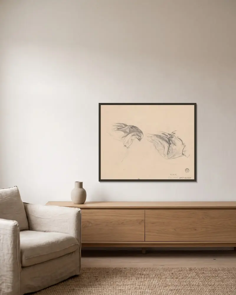 Drapery studies av Józef Simmler inramad på en vägg