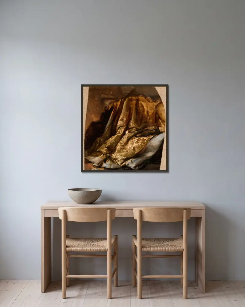 Fragment of the Cover of Quinn’s Bed. Study to the Painting ‘The Death of Barbara Radziwiłł’ av Józef Simmler inramad på en vägg