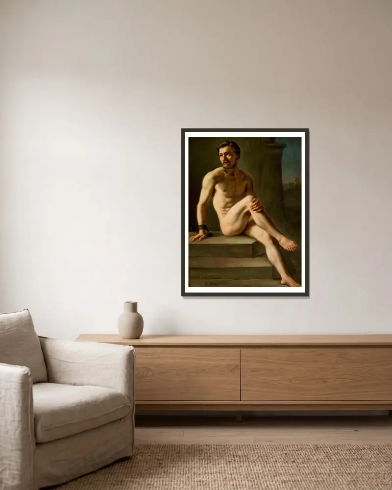 Studie eines männlichen Aktes von Józef Simmler gerahmt an einer Wand