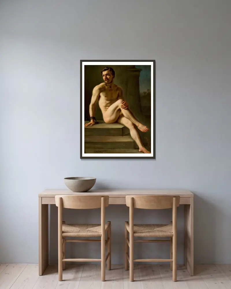 Studie eines männlichen Aktes von Józef Simmler gerahmt an einer Wand