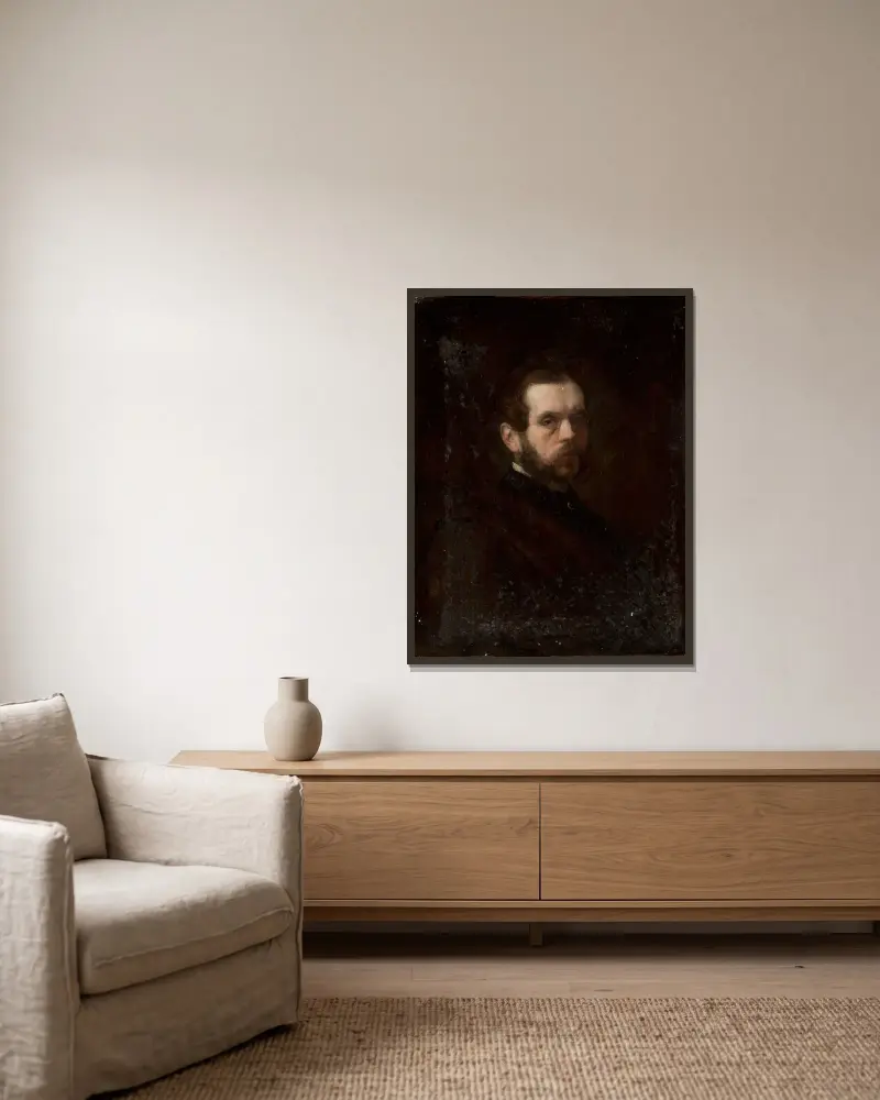 Portrait of a man av Józef Simmler inramad på en vägg
