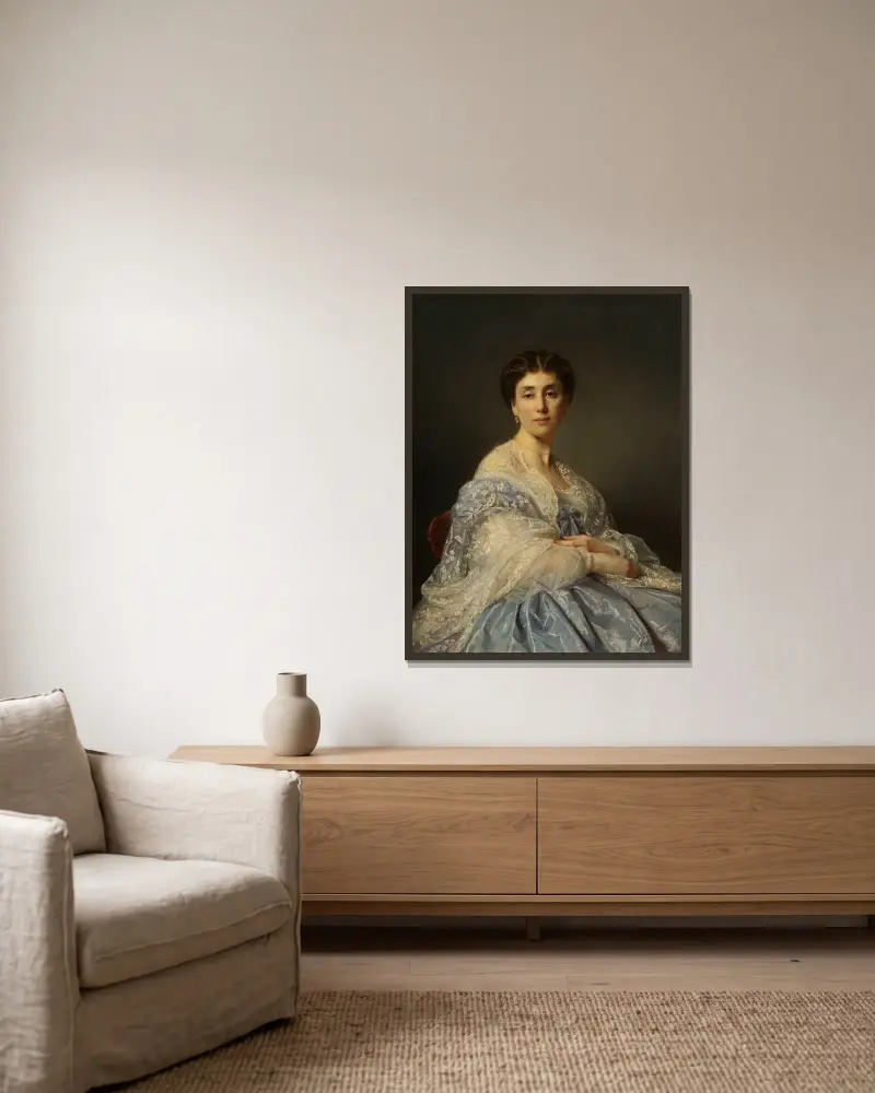 Portrait of Aleksandra Zatler, general’s wife av Józef Simmler inramad på en vägg