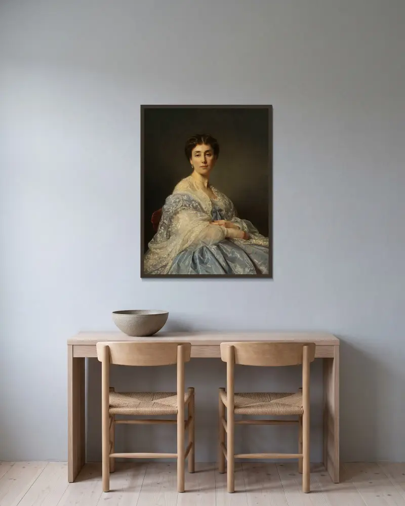 Portrait of Aleksandra Zatler, general’s wife av Józef Simmler inramad på en vägg