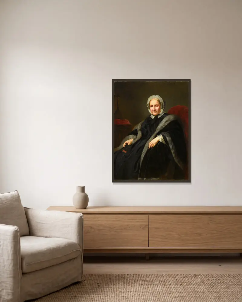 Portrait of countess Róża Sobańska av Józef Simmler inramad på en vägg