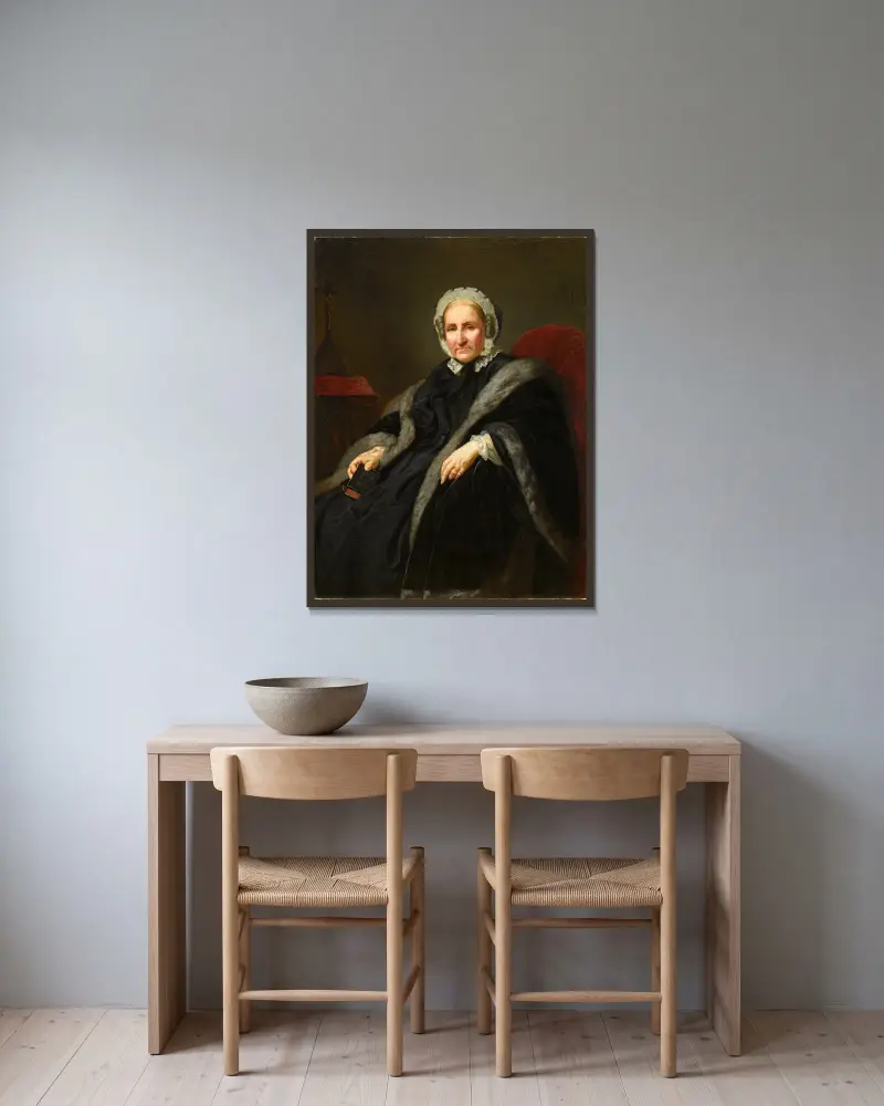 Portrait of countess Róża Sobańska av Józef Simmler inramad på en vägg