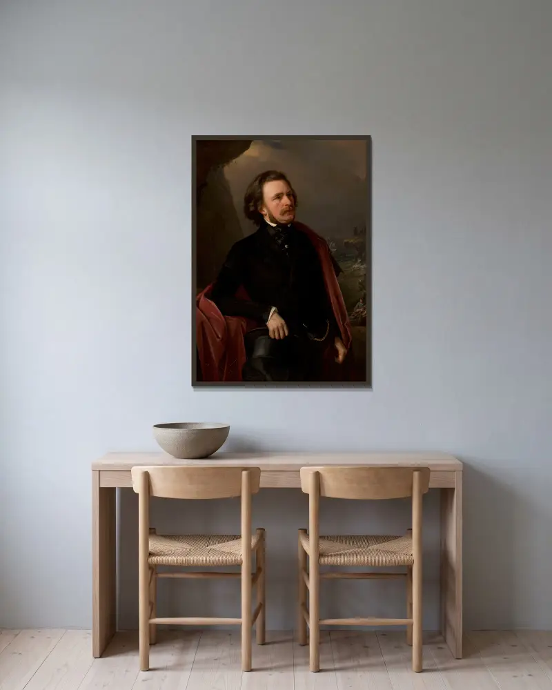 Porträtt av doktor Teodor Teutold-Tripplin, resenär av Józef Simmler inramad på en vägg