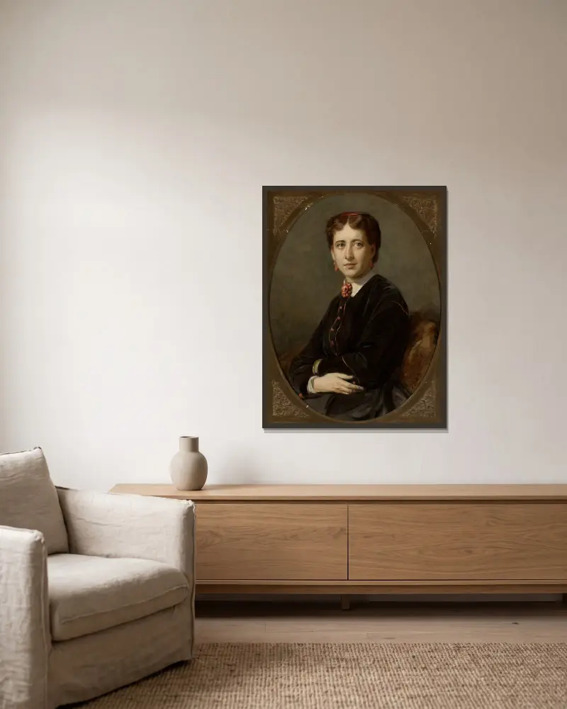 Portrait of Emilia Mielżyńska née Bnińska av Józef Simmler inramad på en vägg