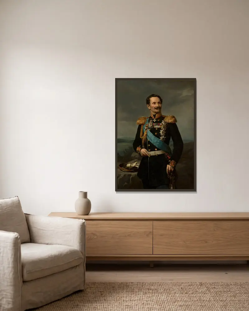 Portrait of Friedrich Berg av Józef Simmler inramad på en vägg