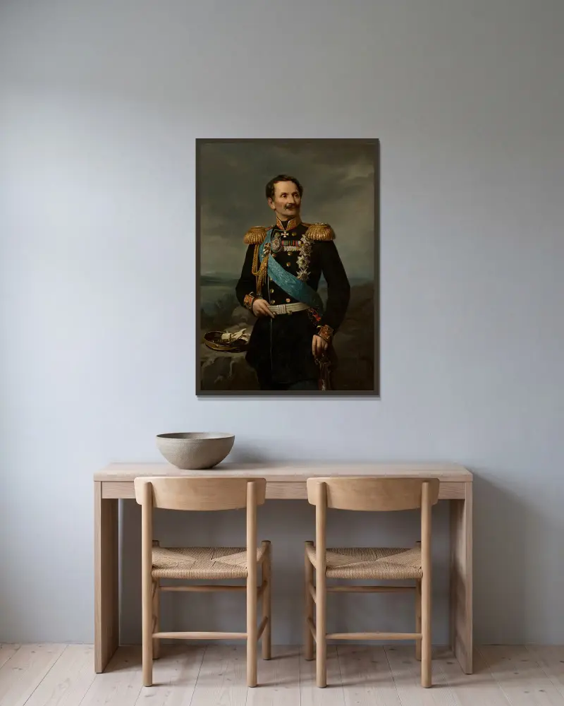 Portrait of Friedrich Berg av Józef Simmler inramad på en vägg