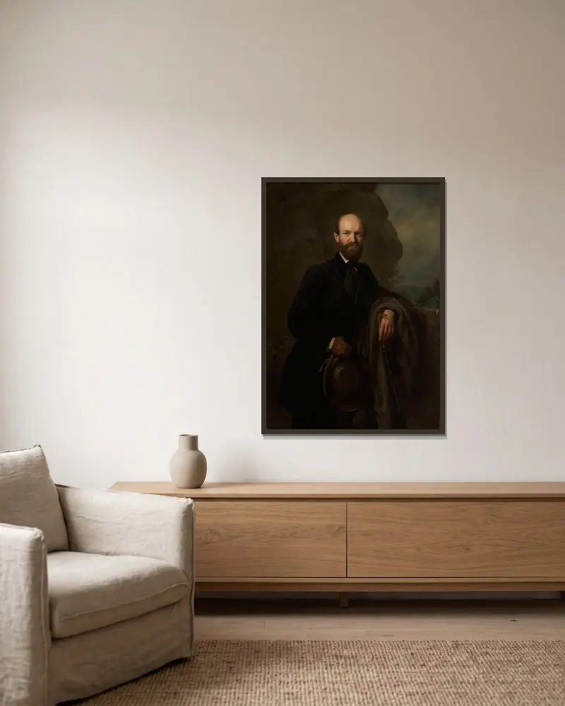 Portrait of Jan Reszke av Józef Simmler inramad på en vägg