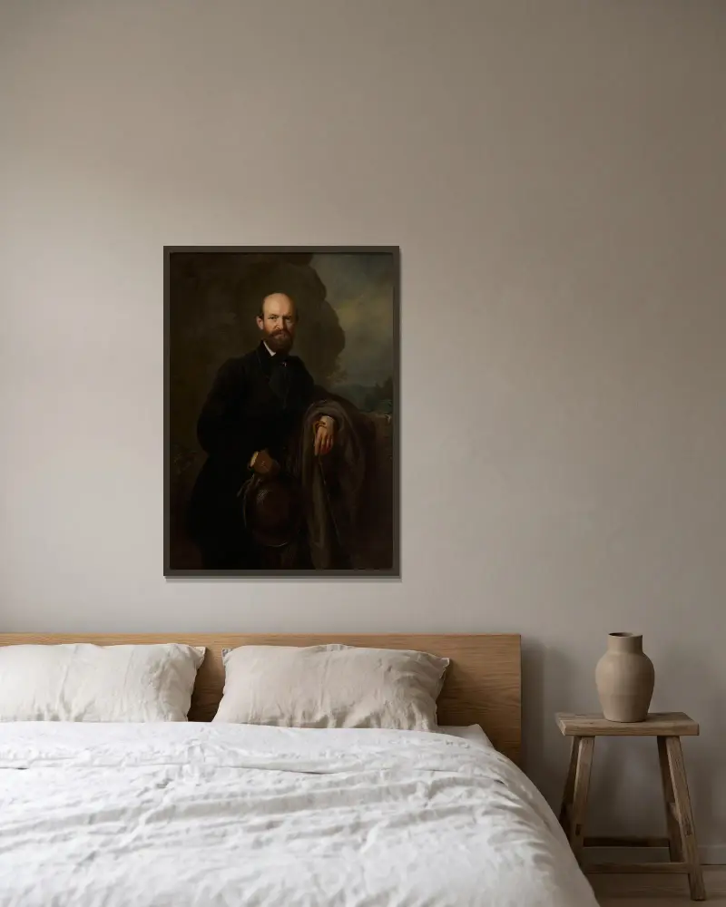 Portrait of Jan Reszke av Józef Simmler inramad på en vägg