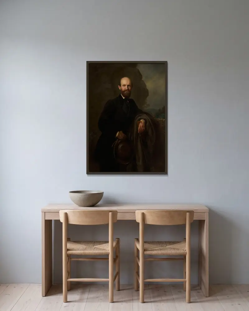 Portrait of Jan Reszke av Józef Simmler inramad på en vägg