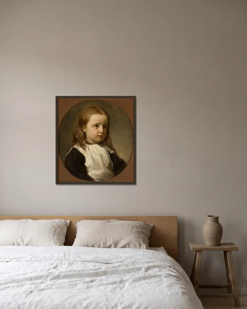 Porträtt av Julia Simmler, konstnärens dotter av Józef Simmler inramad på en vägg