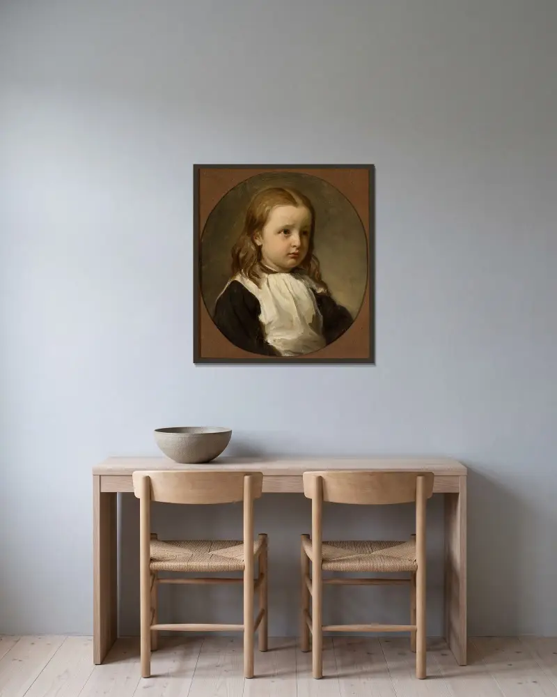 Porträtt av Julia Simmler, konstnärens dotter av Józef Simmler inramad på en vägg