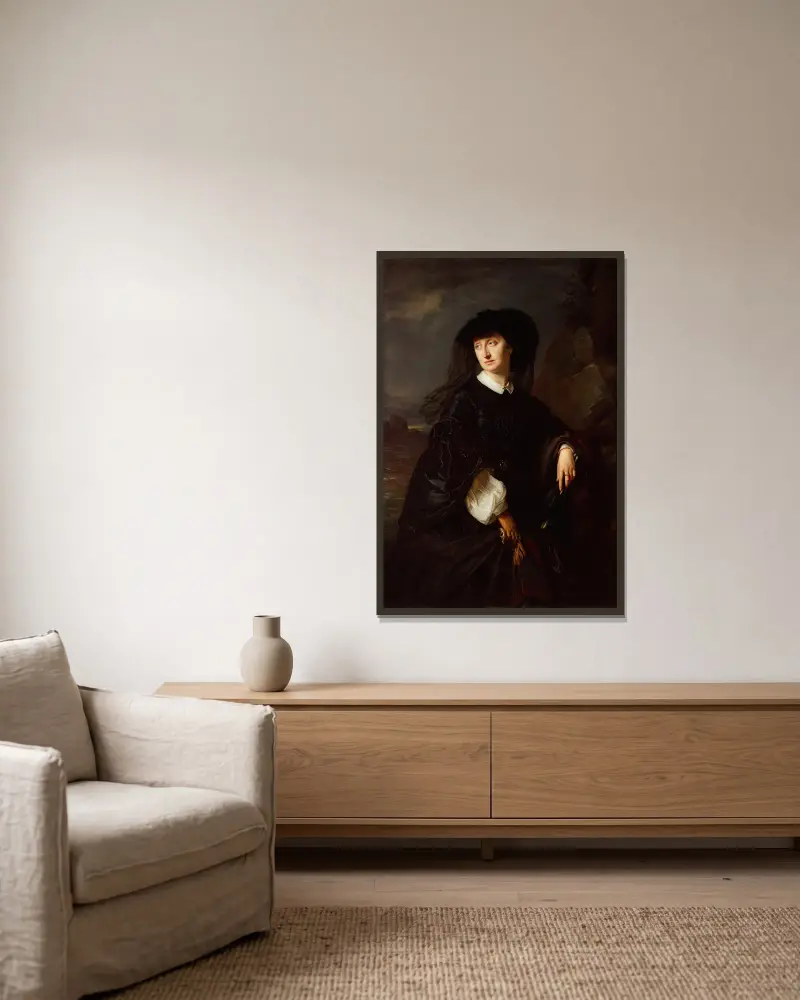 Portrait of Julia Simmler née Hoeggenstaller, artist’s wife av Józef Simmler inramad på en vägg