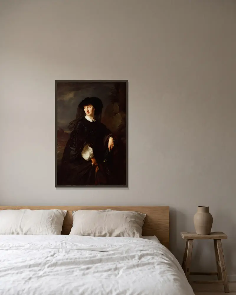 Portrait of Julia Simmler née Hoeggenstaller, artist’s wife av Józef Simmler inramad på en vägg