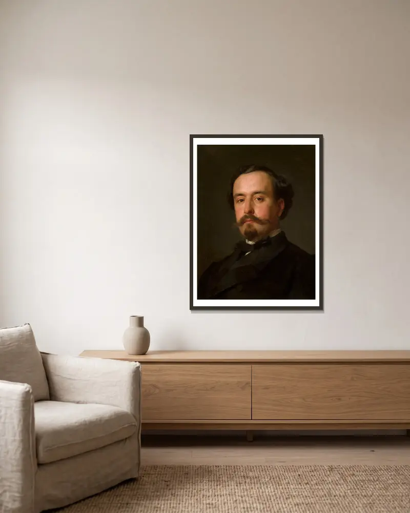 Porträt von Juliusz Kossak von Józef Simmler gerahmt an einer Wand