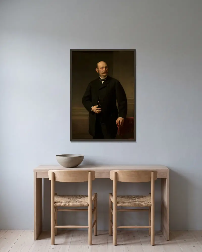 Portrait of Maurycy Brauman av Józef Simmler inramad på en vägg