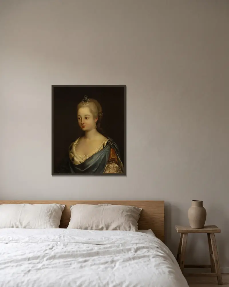 Bildnis der Frau Kruszewska, geborene Komorowska von Józef Simmler gerahmt an einer Wand