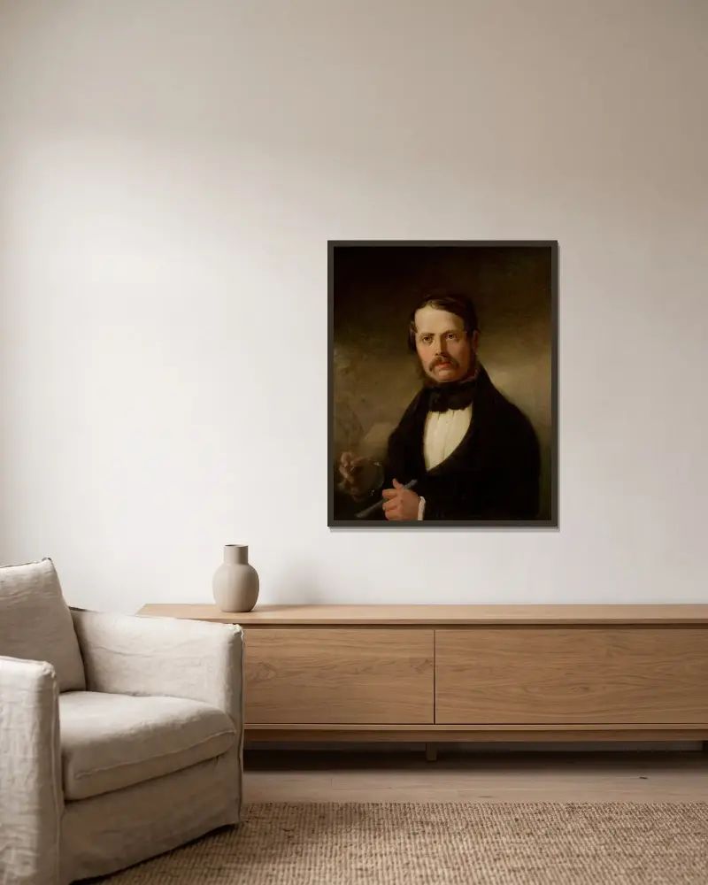 Portret Teofila Lenartowicza, poety i rzeźbiarza, Józef Simmler w ramie na ścianie