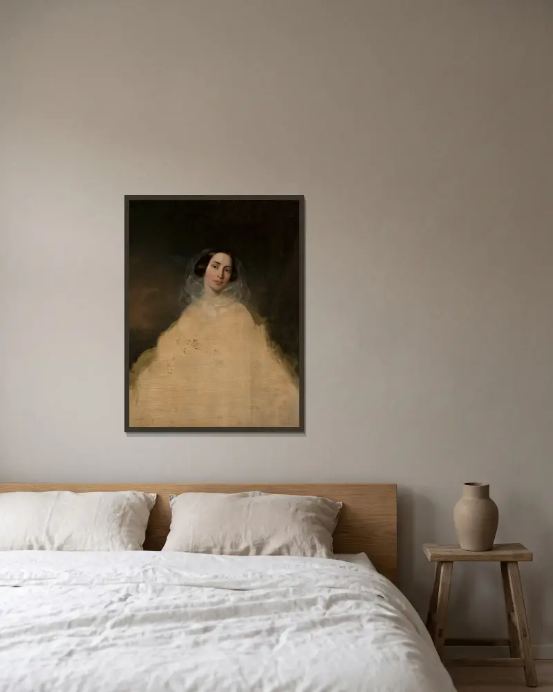 Portrait sketch of a lady av Józef Simmler inramad på en vägg