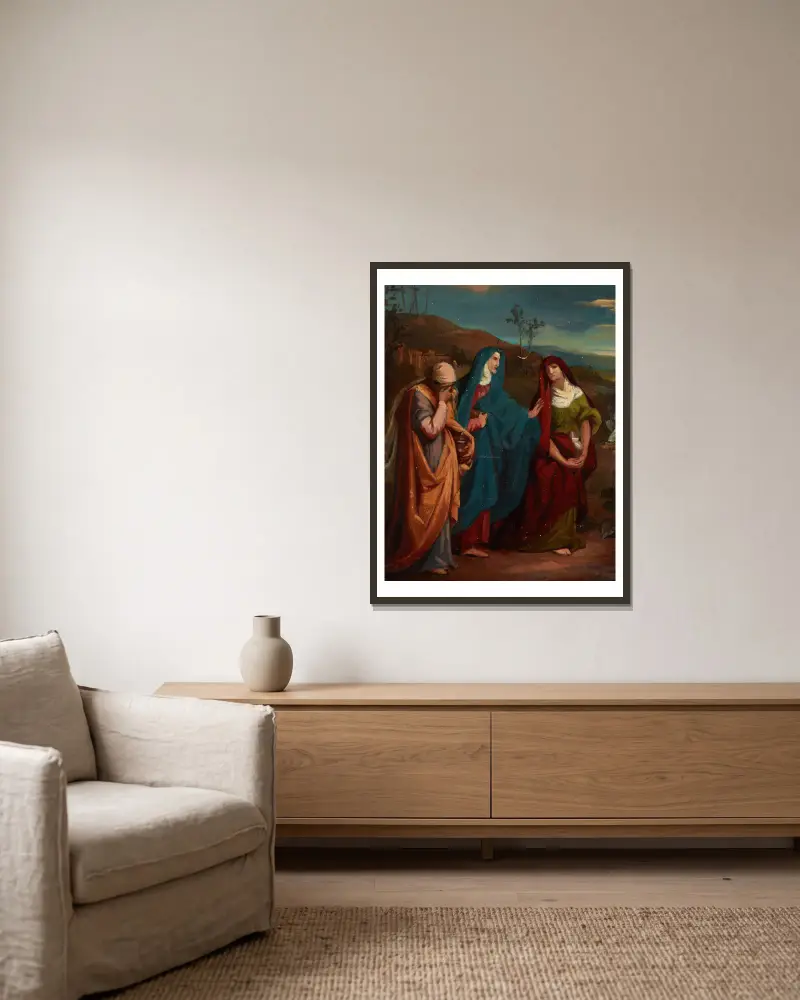 Sketch to the Painting ‘Three Marys Walking to Christ’s Tomb’ av Józef Simmler inramad på en vägg