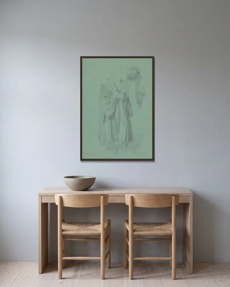 Studie der Figur König Sigismunds für das Gemälde „Die Erziehung Sigismund Augusts“ von Józef Simmler gerahmt an einer Wand