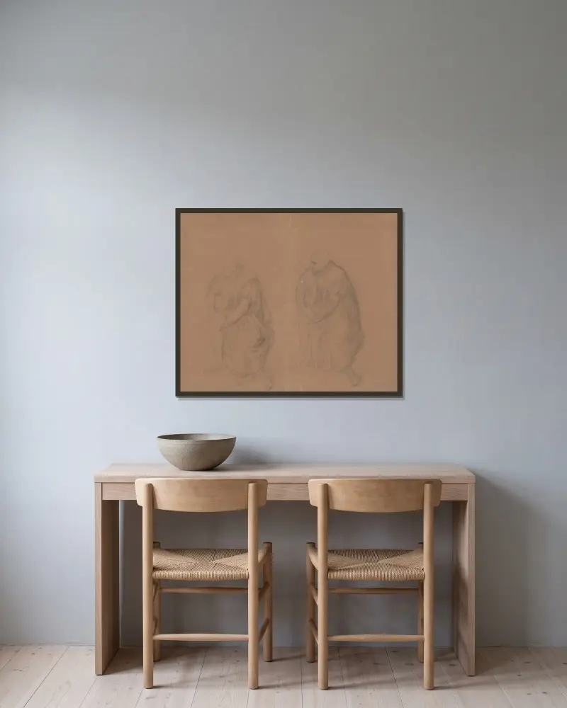 Studie der Königsfigur für das Gemälde „Der Tod der Barbara Radziwiłł“ von Józef Simmler gerahmt an einer Wand