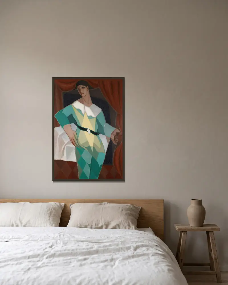 Harlekin av Juan Gris inramad på en vägg