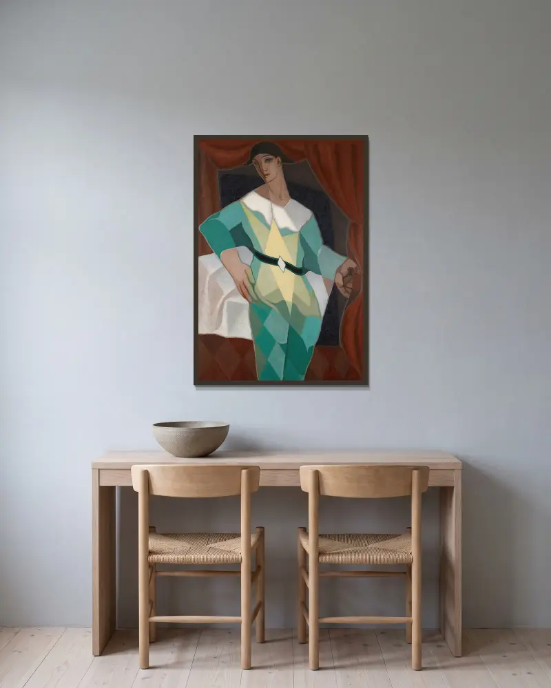 Harlekin av Juan Gris inramad på en vägg