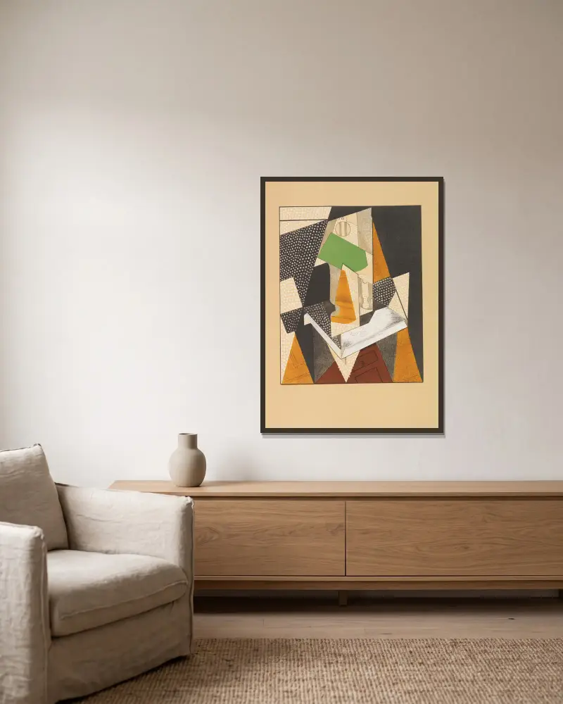 W słońcu sufitu, Juan Gris w ramie na ścianie