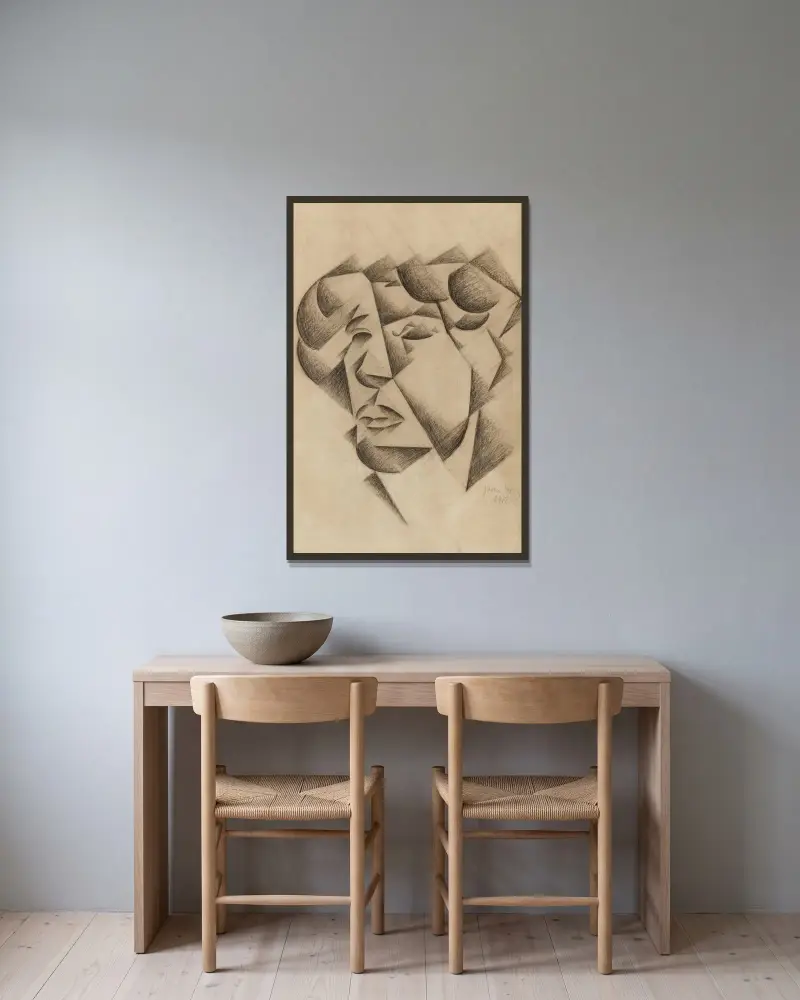 Självporträtt av Juan Gris inramad på en vägg