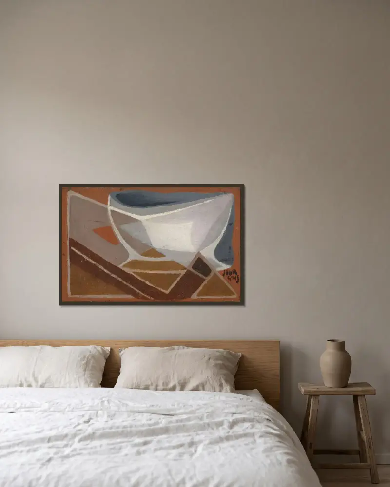 Skål och pipa av Juan Gris inramad på en vägg