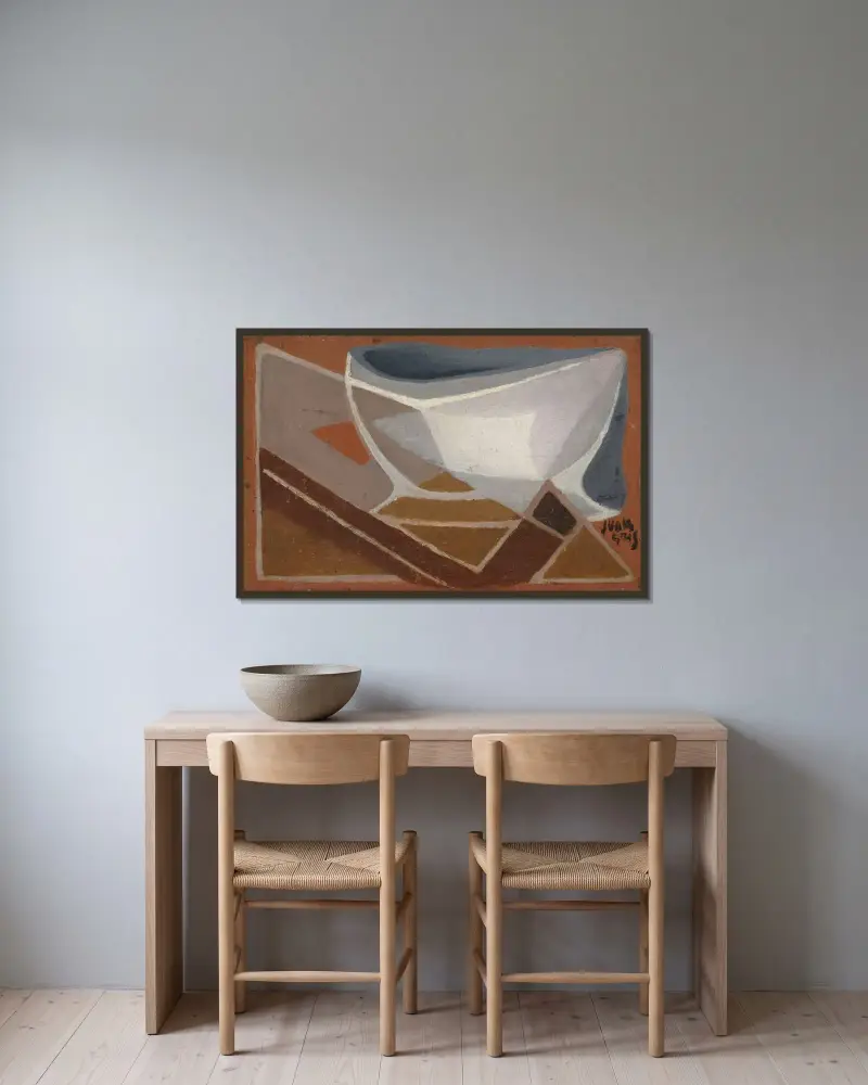 Skål och pipa av Juan Gris inramad på en vägg