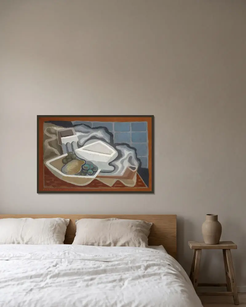 Zitrone und Traube von Juan Gris gerahmt an einer Wand